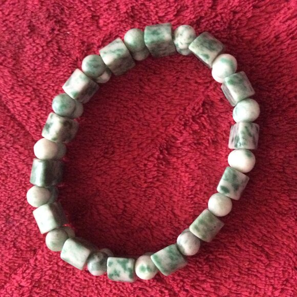 Vintage Natural Moss Agate Gemstone Stretch Bracelet - Picture 2 of 4